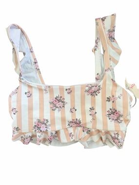 NWT Show Me Your MuMu White Swimwear Pink and White Stripes with Florals